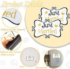 2 Pcs Large Just Married Car Decorations Just Married Car Magnets Sign Decoration 13.9 x 8.8 Inch Honeymoon Rear Tailgate Magnet Stickers for Wedding Door Panel Refrigerator(Black and Gold)