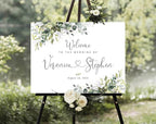 Welcome Wedding Signs, Minimalist White Floral Wedding Sign Decorations Signage 12" X 18" (Small), 27" (Medium), 36" (Large), Plastic, Modern, Pole Mount, Weather