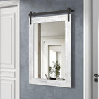 COGOOD Farmhouse Barn Door Mirror - 26" X 17" Rustic Wood Framed Wall Mirror for Bathroom, Living Room, Entryway Wall Decorative (White)