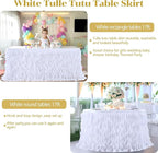 Partisky White Tulle Curly Willow Table Skirt for Rectangle Table 17ft, Ruffle Tutu Table Cloth for Wedding,Bridal Shower, Baby Shower,Birthday Party