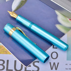 HONG DIAN M2 Black Forest Mini Fountain Pen, Long Blade Nib & Sleek Shape Aluminium Short Pocket Travel Pen (Lake Blue)
