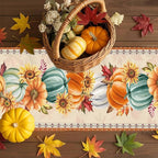 Fall Thanksgiving Southwest Cotton Linen Table Runner for Dining Kitchen, Orange Pumpkins Wedding Outdoor Party Rustic Tablerunners Decoration, Sunflower Dresser Scarf Tablecloth Runners 13x108 Inches