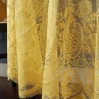 Vintage 60 inch Yellow Lace Tablecloth Floral Embroidered Boho Shabby Chic Small Table Cover for Wedding Halloween Party Dinning Holiday, 1 Piece