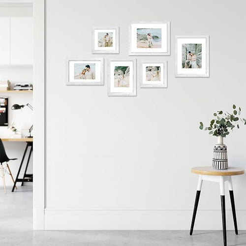 11x14 Picture Frame Set of 4 with Tempered Glass, Distressed White Frame Display 8x10 Picture with Mat or 11 x 14 Without Mat, Wood Rustic Photo Frames for Horizontal or Vertical Wall Mounting