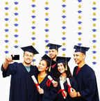 Navy-Blue Gold Graduation-2025 Class Party-Decorations - Congrats Grad Hat Star Banner Streamers Garland,Senior High School Night College Congratulations Decor Supplies Ouruola