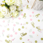 220PCS Two Silly Goose Birthday Decorations for Girl, Goose Dot Leaves Flower 2nd Birthday Confetti for Pink and Gold 2 Year Old Bday Decor