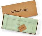 Solino Home Linen Hemstitch Table Runner 108 Inches Long - 100% Pure Linen Light Green Table Runner 14 x 108 Inch - Classic Hemstitch