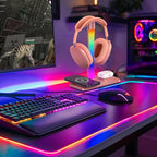 Headphone Stand with Wireless Charger,Gaming HeadsetStand with RGB Light Mode,Airpod MaxStand Compatible with Airpod Pro/3/2,iPhone 16/15/14/13/12/11,Samsung,Gifts for Gamers & Music Lover (Gold)