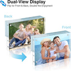 HOUSE DAY Acrylic Picture Frames 4x6, 2 Pack Magnetic 4 x 6 Picture Frame, Double Sided Clear 4x6 Photo Frame with Microfiber Cloth, Frameless FreeStanding 4x6 Frame Gift for Desktop Display