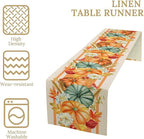 Autumn Table Runner,Orange Pumpkin Flowers Leaves Fall Table Runners Seasonal Kitchen Dining Table Decor for Thanksgiving Harvest Home Holiday Party 13x108 Inch