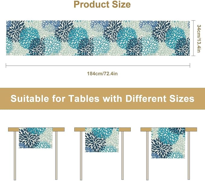 Floral Table Runner,Blue Flowers Print Spring Summer Table Cloth Kitchen Dining Table Home Party Decoration 13x36 Inch