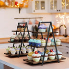 2 Pack Cupcake Stand 3 Tier Dessert Stand for 56 Cupcakes Dessert Table Display Set Wooden Cupcake Display Trays for Wedding,Birthday, Graduation, Party Decorations, Rustic Brown