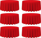 BRILLMAX 6 Pack Red Round Tablecloths 132 Inch - Circle Bulk Linen Polyester Fabric Washable Table Cloth Cover for Wedding Reception Banquet Birthday Party Buffet Restaurant