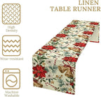 Christmas Table Runner, Seasonal Winter Xmas Holiday Kitchen Dining Table Decoration for Home Party Decor 13x36 Inch