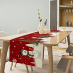Christmas Table Runner,Snowman Rustic Red Snowflake Winter Table Cloth Kitchen Dining Table Decoration for Home Party Decor 13x36 Inch