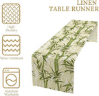 Bamboo Table Runner,Green Plant Leaf Pattern Table Cloth Kitchen Dining Table Home Party Decoration 13x108 Inch