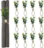 MAOANME Napkin Rings Set of 12, Rustic Eucalyptus Napkin Holder Rings with Wood Bead, Farmhouse Green Leaf Napkin Ring Bulk, Boho Napkin Ring for Wedding, Table Decor