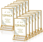 Acrylic Sign Holder 4 x 6 Double Sided Acrylic Frames Display Stand Clear Table Flyer Holder，Plastic Paper Holder for Home Office Shop