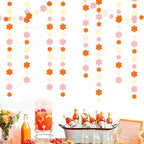 Orange-Pink Fall Party-Decorations Streamers-Garland - 52ft Boho Flower Hanging Paper Banner, Groovy Birthday Baby Bridal Shower Bachelorette Wedding Engagement Thanksgiving Day HalloweenDecor Hugfond