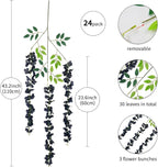 24 Pack Artificial Wisteria Flower Fake Silk Flowers String Vine Ratta Hanging Garland for Home Garden Party Wedding Backdrop Arch Decor (Black)