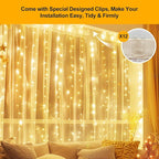 Fairy Curtain Lights Upgraded Tangle-Free Warm White USB Plug in 8 Modes String Hanging Lights with Remote for Christmas, Bedroom, Indoor, Outdoor, Weddings, Party (10FTx8.2FT)
