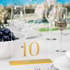 Arch Wedding Table Numbers 1-15 w/Stand, Gold 3D Table Numbers for Reception - 5.5" X 7" Elegant Acrylic Arch Sign with Holder, Perfect for Wedding, Anniversary, Banquet, and Event Decor