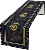 Sun Moon Table Runner, Seasonal Golden Sun Moon Holiday Kitchen Dining Table Runner for Kitchen Living Room Home Party Decor 13x36 Inch