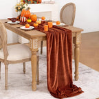 Terracotta Velvet Table Runner 3 Pack Fall Thanksgiving Burnt Orange Table Runners 20 x 120 Inch Luxurious Elegant Velvet Fabric Rust Red Decor for Christmas Dinner Wedding Bridal Baby Shower