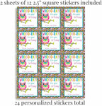 Custom & Personalized Colorful Floral Owl Happy Birthday Gift Tag Sticker Labels, 24 2.5" Square Stickers by Amanda Creation