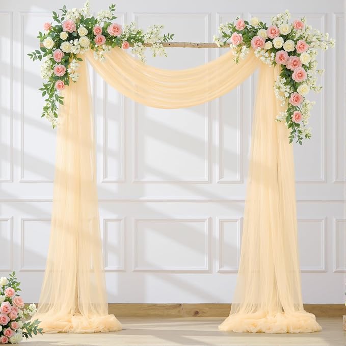 Wedding Arch Draping Fabric Backdrop 1 Panel 30" x 19Ft Champagne Drapes Curtains for Wedding Reception Sheer Tulle Backdrop Curtain for Ceremony Birthday Party Baby Shower Arbor Ceiling Decorations