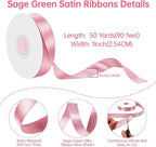 Pink Satin Ribbon 1 Inch Wide x 50 Yards, Double Faced Polyester Ribbon for Gift Wrapping, Wedding Decor, DIY Bows and Party Supplies