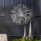 Christmas led Sparkle Ball Hanging Outdoor décorations -Haning Twig Ball,Snowflake Ornament Lights Indoor Outdoor Festive Holiday Décor 24Inch (Cool White)