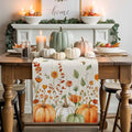 Fall Wildflowers Cotton Linen Table Runner for Dining Kitchen, Thanksgiving Pumpkin Outdoor Party Rustic Tablerunners Decoration, Botanical Floral Vintage Dresser Scarf Tablecloth Runners 13x72 Inches