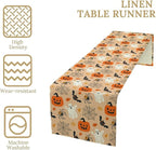 Halloween Table Runner,Cute Ghost Pumpkin Leaves Table Runner for Kitchen Dining Table Decoration Home Party Decor 13x120 Inch