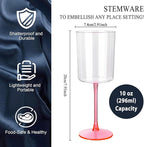 Ciaell 12 Pack 10 Oz Clear Plastic Wine Glasses with Pink Stem - Disposable Cocktail Goblets Perfect for Parties & Weddings & Poolside & Outdoors & Camping & Party