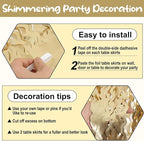 6 Pack 29 x108 Inch Champagne Gold Wave Foil Fringe Table Skirts Metallic Banner for Tinsel Streamer Garland Backdrop for Parade Floats, Mother's Day, Easter, Wedding, Birthday Party Decoration