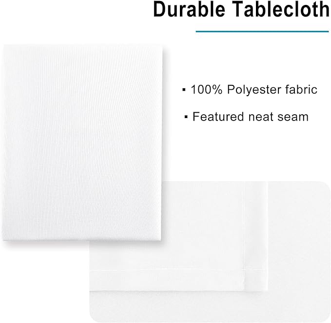 Hiasan White Rectangle Tablecloth - Waterproof and Spillproof Washable Fabric Table Cloth for Dining Room Kitchen Party and Outdoor, 60 x 84 Inch