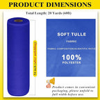 54" by 20 Yards Royal Blue Tulle Fabric Rolls - Tutu Spool Bolt for DIY Wedding Decoration, Baby Shower Tutu Skirt, Gift Wrapping - Large Matte Tulle, Roll Packaging
