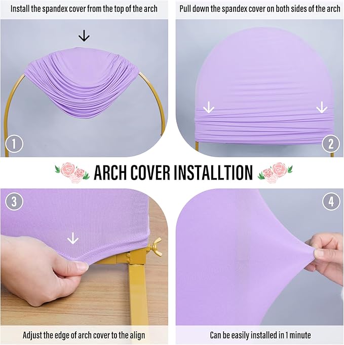 LEBENGURU Upgraded 5FT Wedding Arch Cover, Purple Spandex Fitted Arch Backdrop Cover, Round Top Chiara Stand Covers for Birthday Party Baby Shower Banquet Balloon Décor
