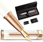 Ellington Pens Luxury Fountain Pen Set- Fountain Pens for Writing - Smooth Fine Nib - Includes Refillable Ink Converter, 3 Ink Cartridges [Black & Blue], Gift Box - Elegant Calligraphy
