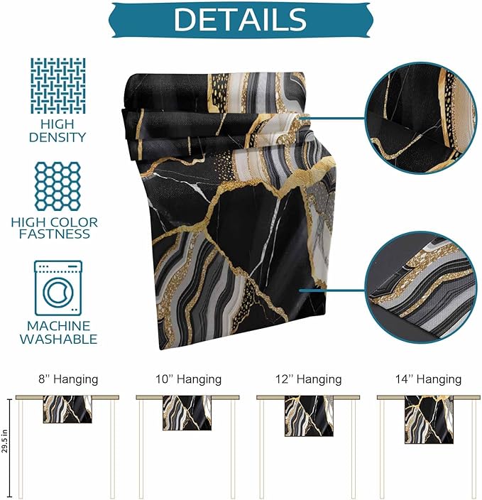 Geometric Black Marble Cotton Linen Table Runner for Dining Kitchen, Wedding Outdoor Party Tablerunners Decoration,Farm Marble Liquid Ripple Abstract Dresser Scarf Coffee Tablecloth Runners 13''x120''