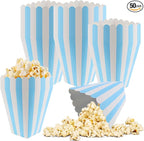 50 Pcs Popcorn Boxes Mini Paper Popcorn Box Cardboard Popcorn Container for Party Disposable Snack Candy Popcorn Bags Popcorn Holder for Movie Nights Birthday Wedding (Light blue,White)