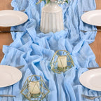 MLMW Light Blue Cheesecloth Table Runner Boho Gauze Rustic Cheese Cloth 160 inch Sheer Baby Blue Coastal Table Runner 13.3ft for Wedding Party Baby Bridal Shower Birthday