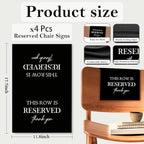 Reserved Seating Chair Signs, This Row Is Reserved Pew Cloths Seating Placeholder for Church Pews, Wedding Decorations for Reception Parties Celebrations Event Meetings (Black, 4 PCS)