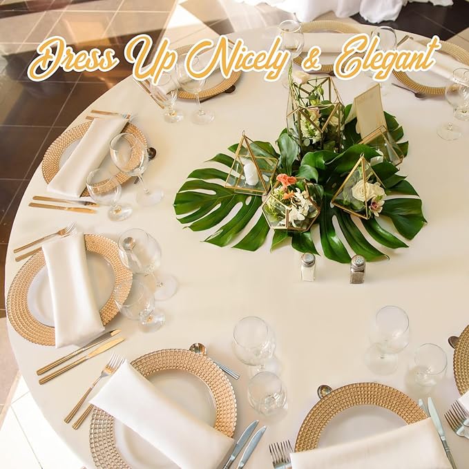BRILLMAX 4 Pack Beige Round Tablecloths 108 Inch - Circle Bulk Linen Polyester Fabric Washable Table Cloth Cover for Wedding Reception Banquet Birthday Party Buffet Restaurant