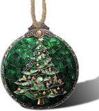 Stained Glass Christmas Decorations, Small Bell Pendant Suncatcher for Window Christmas Tree Hanging Ornaments Retro Green Sun Catcher Xmas Decor Gifts for Women Men Mom Nana Friend