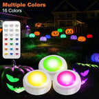 LED Color Changing Pumpkin Lights with Timer Control, Colored Puck Light Battery Operated, 16 Multi Colors LED Cabinet Light, Under Counter Lights, Valentine Day Holiday RGB Decoration Candles