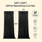 Black Glitter Backdrop Curtain for Parties Wedding,10Ft x 10Ft Satin Shimmer Photo Backdrop,Non-Wrinkle Sparkle Drapes for Backdrop,Back Drop for Photography, Birthdays,Weddings,Prom