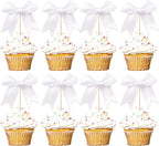 24 PCS Bow Cupcake Toppers Bowknot Cake Toppers Bow Cupcake Picks Bowknot Birthday Party Decorations Bow Cake Dessert Picks for Wedding Bridal Engagement Baby Shower Birthday Party Supplies White