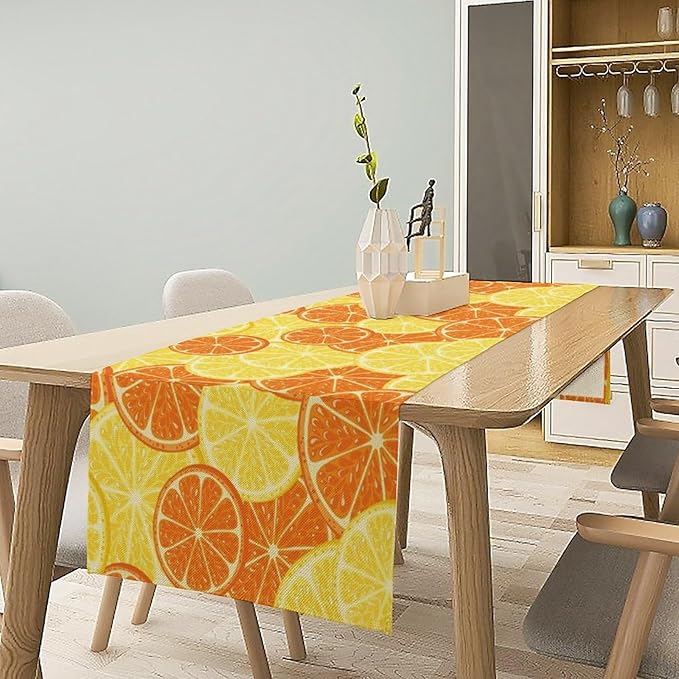 Orange Lemon Table Runner Spring Summer Orange Lemon Slices Botanical Fruit Dinner Runner for Farmhouse Baby Shower Party Holiday Home Kitchen Dining Table Decor 13x60